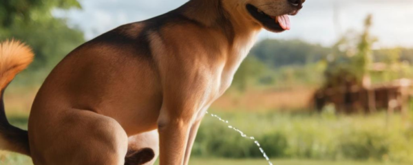 chien qui urine accroupi